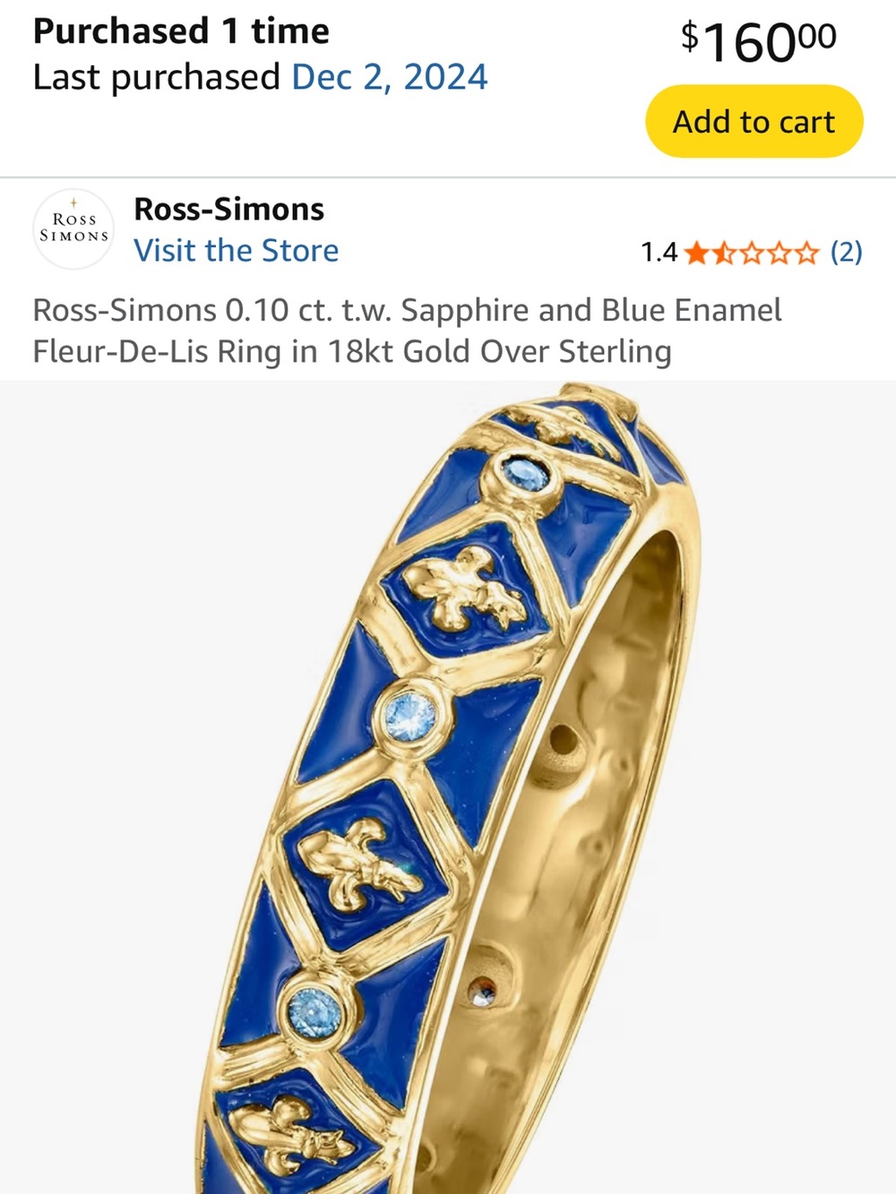 Ross-Simons Blue Enamel and Gold Fleur-de-Lis Ring with Sapphire Accents - Picture 5 of 5